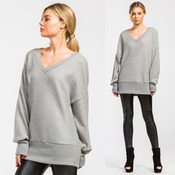 Vanille Style Tops - Last One❗️Grey Brushed Knit V-Neck Top